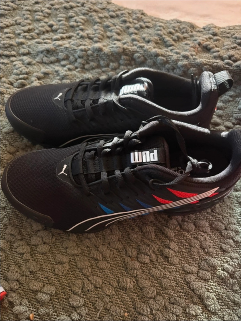 Puma Black Sneakers with Red & Blue Accents